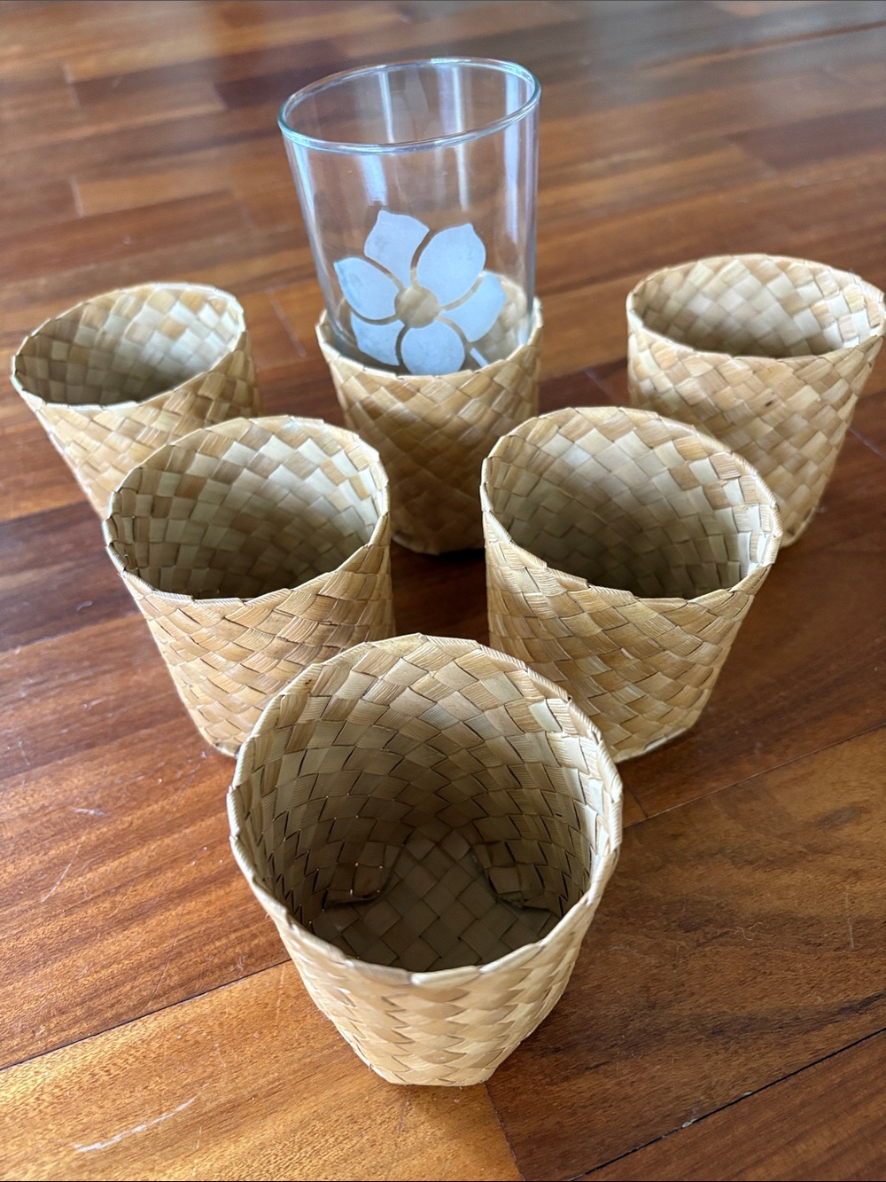 Vintage Lauhala Woven Cup Holders - Set of 6 (excludes glass cup)